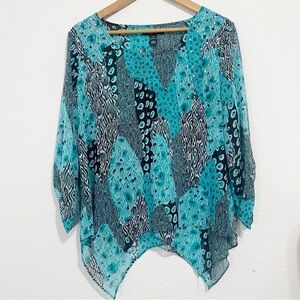 Style&co. Animal Print Semi sheer Sequin Teal Black Eccentric Women's Blouse M